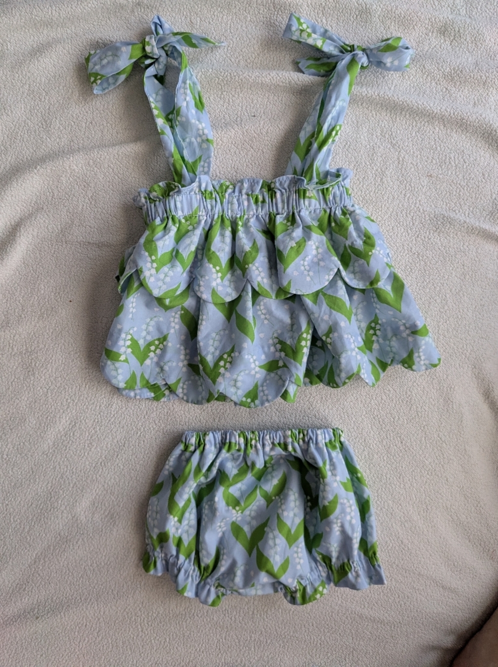 Cecil & Lou Lily-of-the-Valley Print Blue & Green Matching Set 9M
